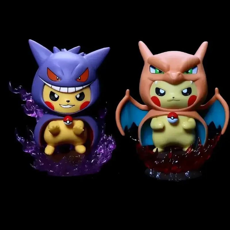 Conjunto de Bonecos Pokémon de 12cm - Pikachu Gengar Charizard Cosplay, Presente de Estátua Colecionável Fofo para Fãs de Anime