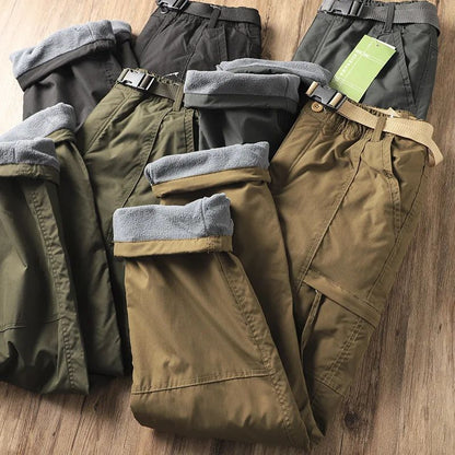 Calças Masculinas de Caminhada ao Ar Livre em Fleece Engrossado Corta-Vento Impermeável Soft Shell Reta Calças de Trabalho Resistentes ao Frio e Quentes