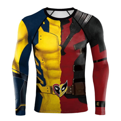 NADANBAO Cosplay Deadpool Wolverine Print Compressed Shirt Men's Long-sleeved Fitness 3Dt T-shirt