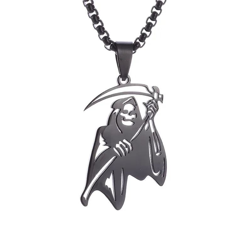 Colar Pingente Ceifador da Morte Gótico Misterioso Diabo Masculino Personalidade Punk Retro Halloween Joias da Moda