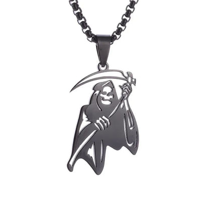Colar Pingente Ceifador da Morte Gótico Misterioso Diabo Masculino Personalidade Punk Retro Halloween Joias da Moda