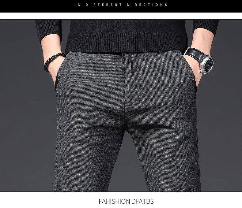 Winter Plush Trousers Men Business Fleece Pants Fashion Warm Drawstring Velvet Thick Casual Stretch Male Clothes 28-29