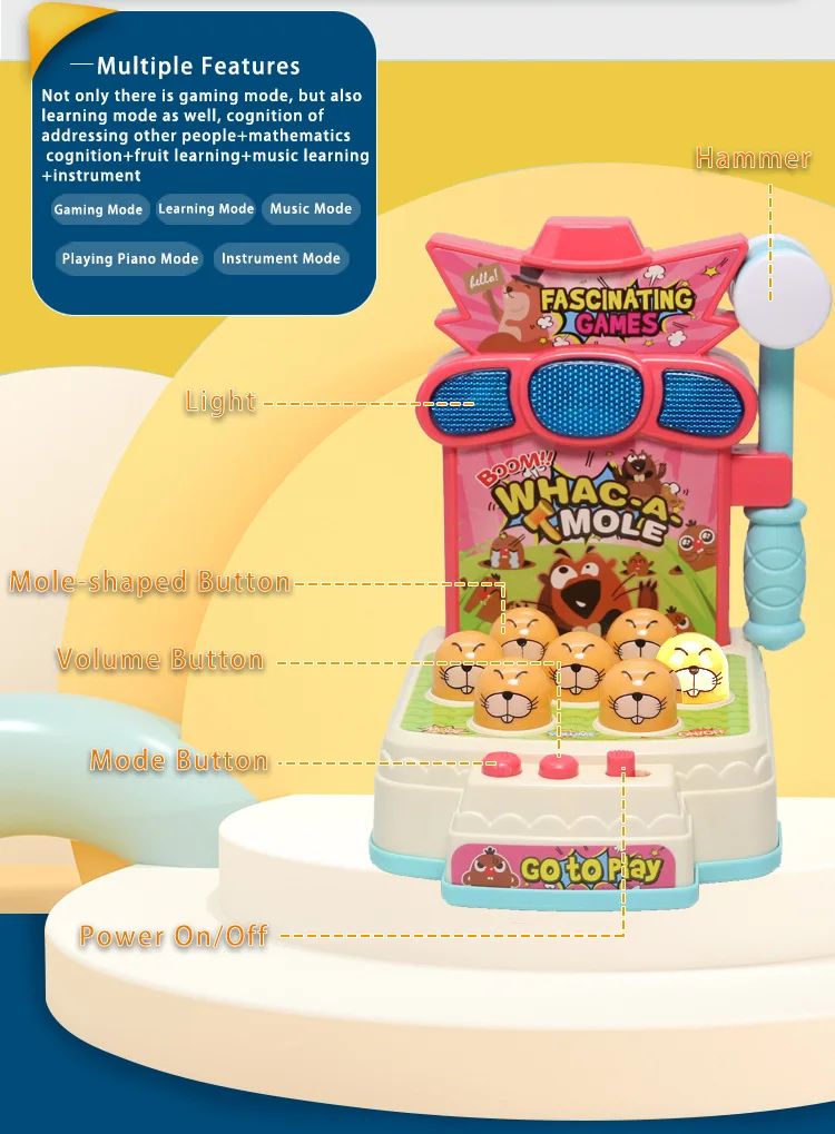 Console de Jogos Iluminador para Bebês de 2024, Brinquedo Elétrico de Bate-toupeira com Música Interativa para Educação Infantil