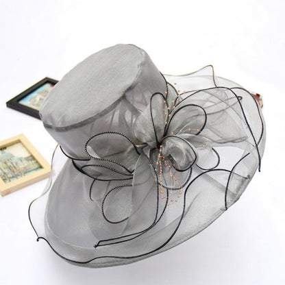 Chapéu Dobrável Feminino de Organza Floral para Igreja, Kentucky, Chá, Chapéu de Sol Elegante Fascinator para Cerimônia de Casamento Feminino