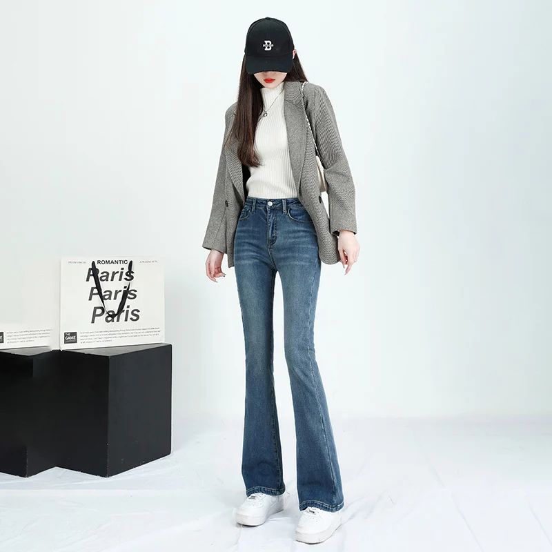 Winter Female Thin Snow Warm Plush Jeans Lady Chic Fleece Flared Pants Girls Korean High Waist Straight Leg Denim Trousers