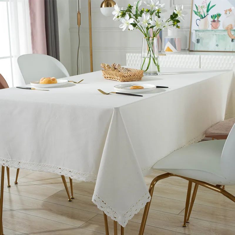 Classic White Lace Tablecloths Rectangle Dust-Proof Table Covers for Living Room Kitchen Dinner Picnic Tabletop Home Decorations