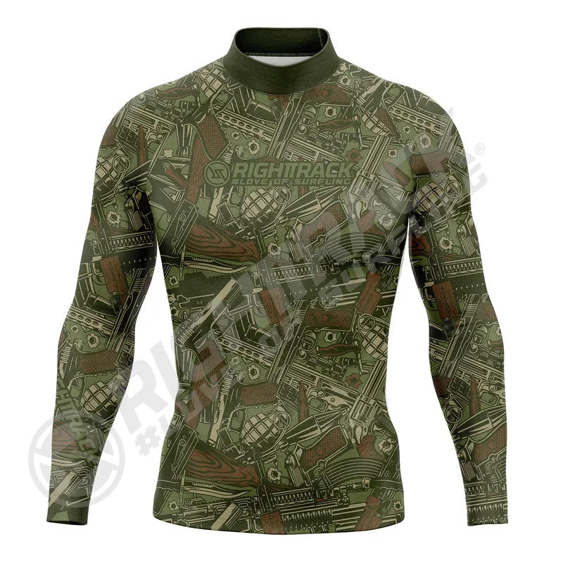 Hot Men's Surfing Shirt Flowers Camo Lycra Rashguard RIGHTTRACK Surf Sportswear Beach UV Swimwear UPF50 Clothes