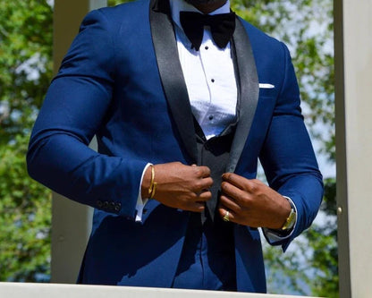 Blue Jacket Pants Black Vest Elegant Formal Wedding Men Suit Groom Tuxedo Prom Slim Fit Blazers High Quality Custom 3 Piece Set