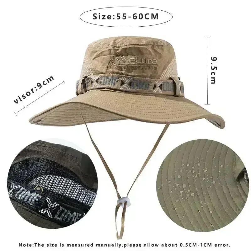 Summer Bucket Hat Outdoor UV Protection Wide Brim Panama Safari Hat Mesh Fisherman Beach Cap for Hiking Cycling Fishing Hat