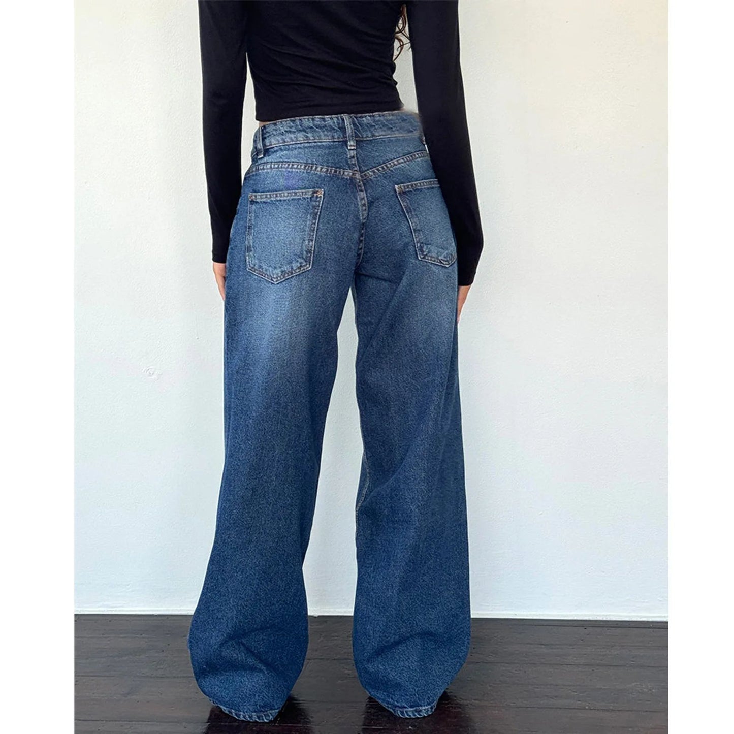 High Waist Straight Leg Women's Jeans Retro American Washed Denim Pants Autumn Street Style Wide Leg Trousers for Women