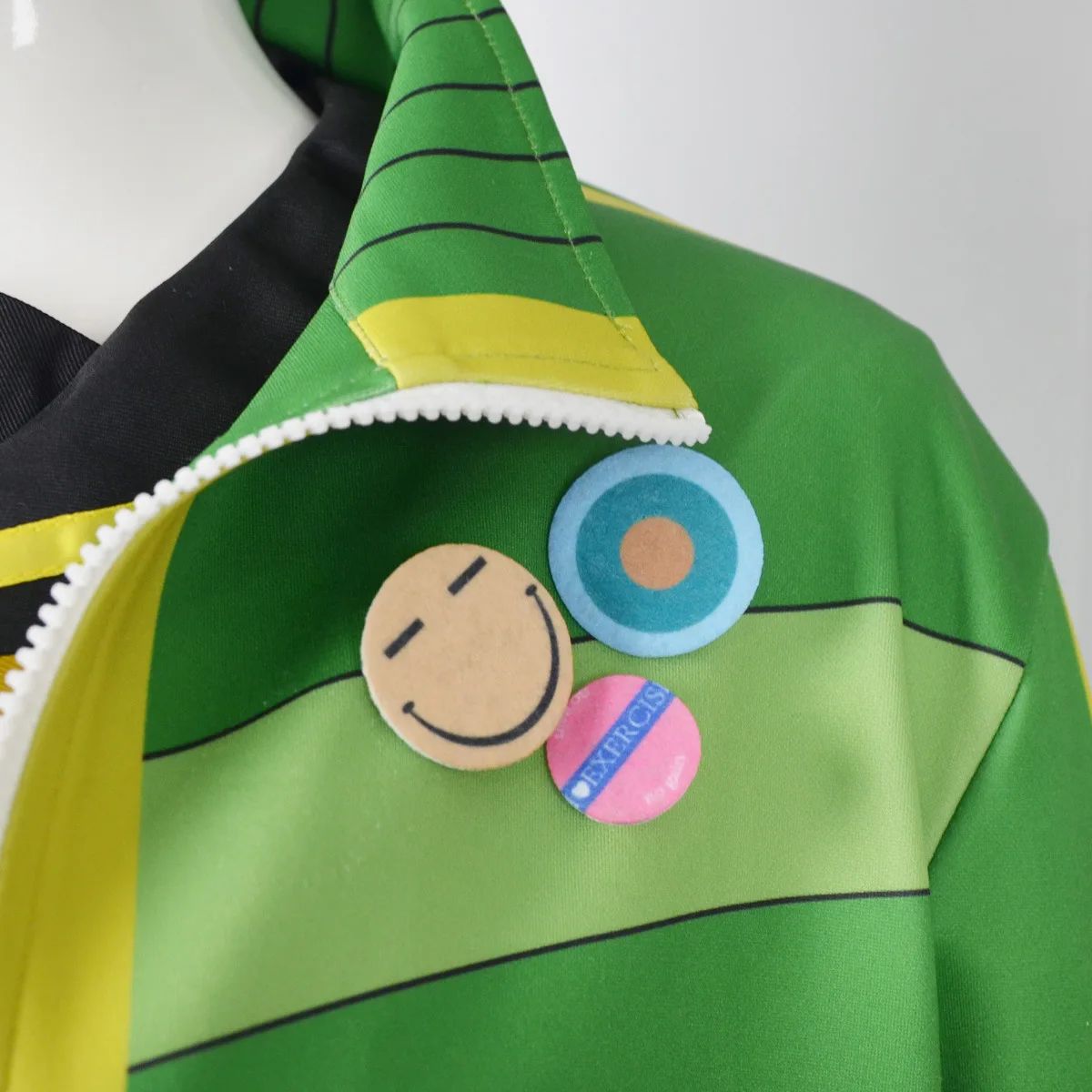 Anime Chie Satonaka Cosplay Costume JK Sport Uniform Costume Green Yellow Striped Zip-Up Track Jacket Skirt Set for Daily Suit