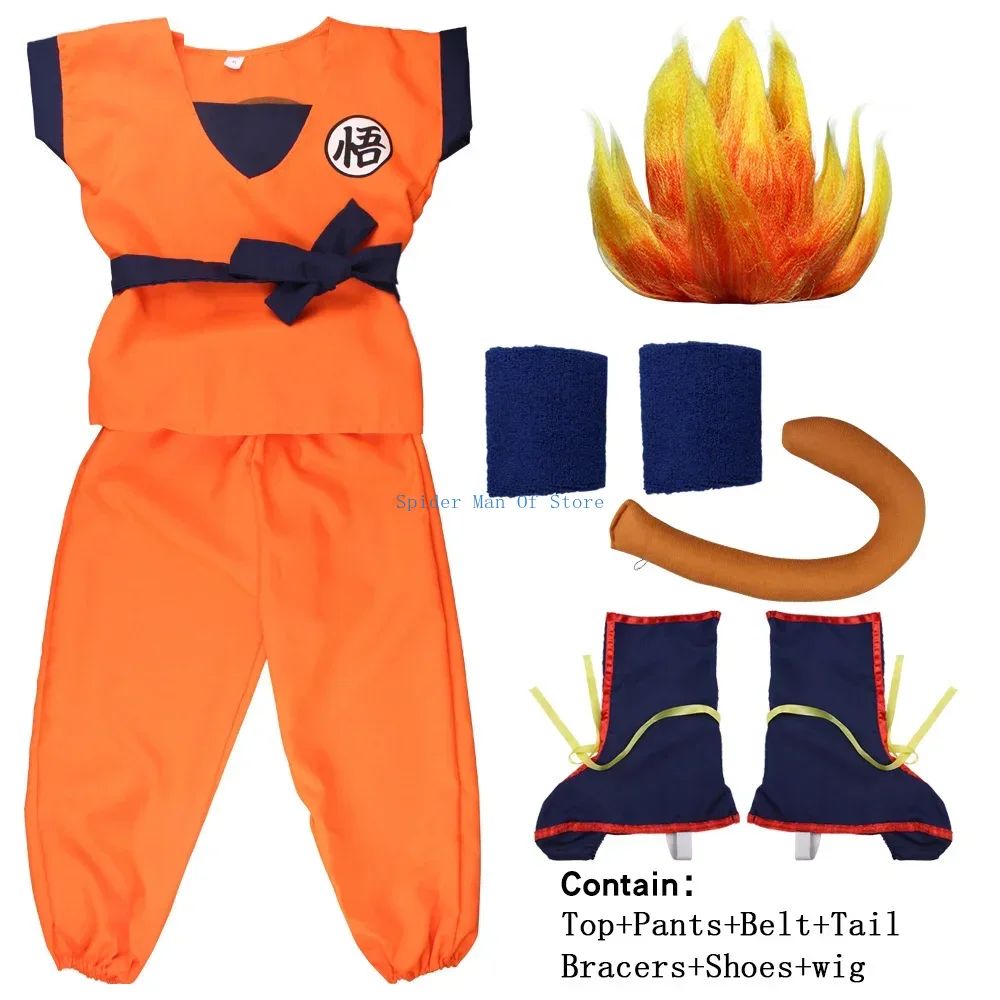 Adult Kids Son Goku Gui Carnival Cosplay Anime Costumes Halloween parties and Holiday Including Tail Wrist Wig Blue Gold Design
