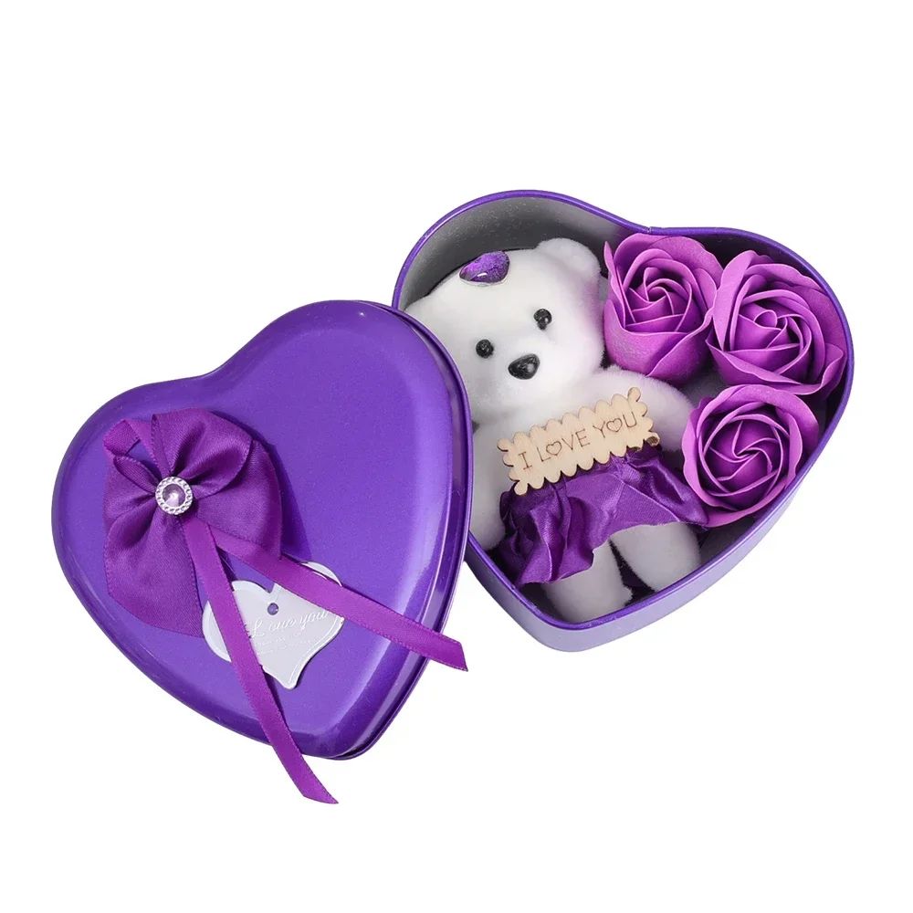 Bear Soap Rose Gift Box Valentines Day Flower Love Box Bears Bouquet Wedding Birthday Home Party Decoration