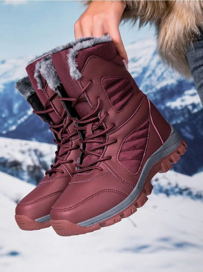 Winter Women's Snow Boots High Top Hiking Boots for Women Winter Outdoor Walking Sneakers Waterproof Plush Warm Platform Boots