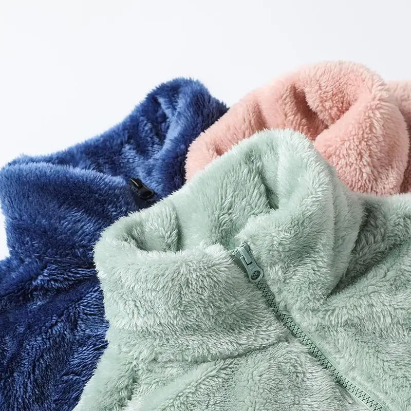 Thickened Fleece Jacket Women's Outdoor Spring Autumn Winter Double-Sided Sweatshirt Open Cardigan Polyester Fiber Stand Collar