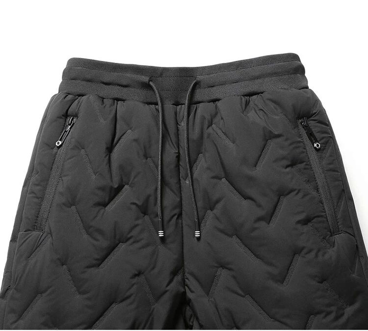 Calça Masculina de Inverno 8GG Grossa Acolchoada de Pluma Calça Esportiva Masculina de Alta Qualidade com Cordão Calça Jogger Masculina para Exterior Lazer Solta Acolchoada de Pluma