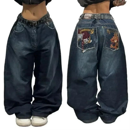 retro y2k gothic lightning graphic jeans wide legs loose loose hip-hop street style men and women fashion clothing