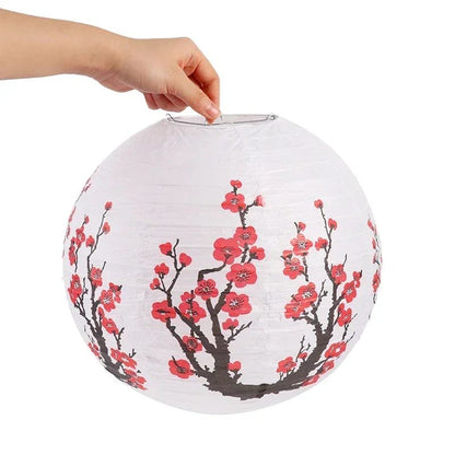 30CM Japanese Style Wedding Birthday Party Decoration Mid Autumn Festival Handheld Lantern Printed Flower Round Chinese Lantern