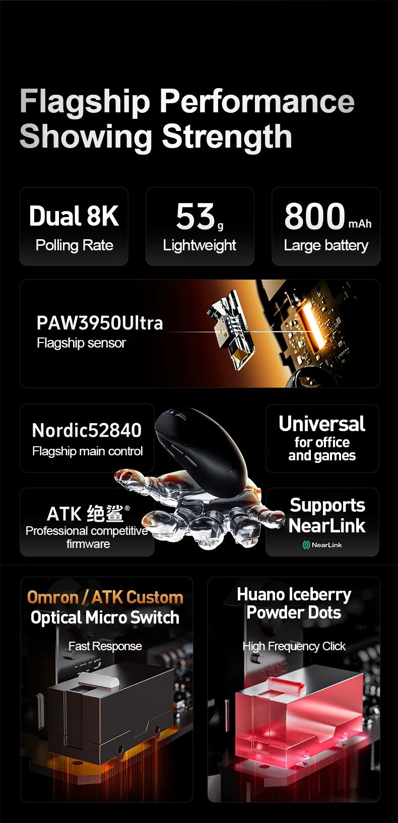 ATK Dragonfly A9 Ultra/A9 Plus Gaming Mouse Dual 8K Polling Tri Mode PAW3395/3950 Sensor Ergonomic  Esport PC Peripheral