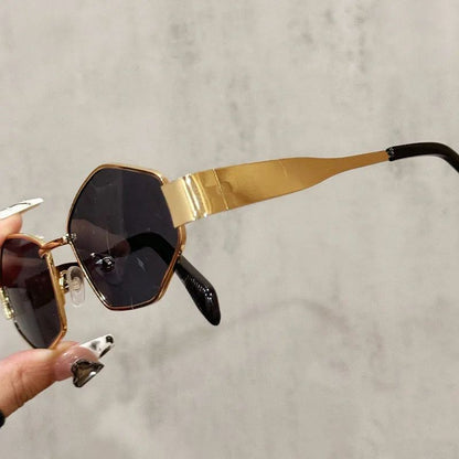 Fashion Polygonal Women Sunglasses 2025 Vintage Brand Rhombus Ladies Sun glasses Shades Unique Metal Frame Punk Eyewear Men