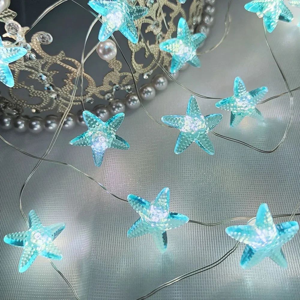 Ocean Theme 20/30 Leds String Lights Shell Starfish Under The Sea LED Fairy Light for Wedding Party Christmas Decoration Lamp