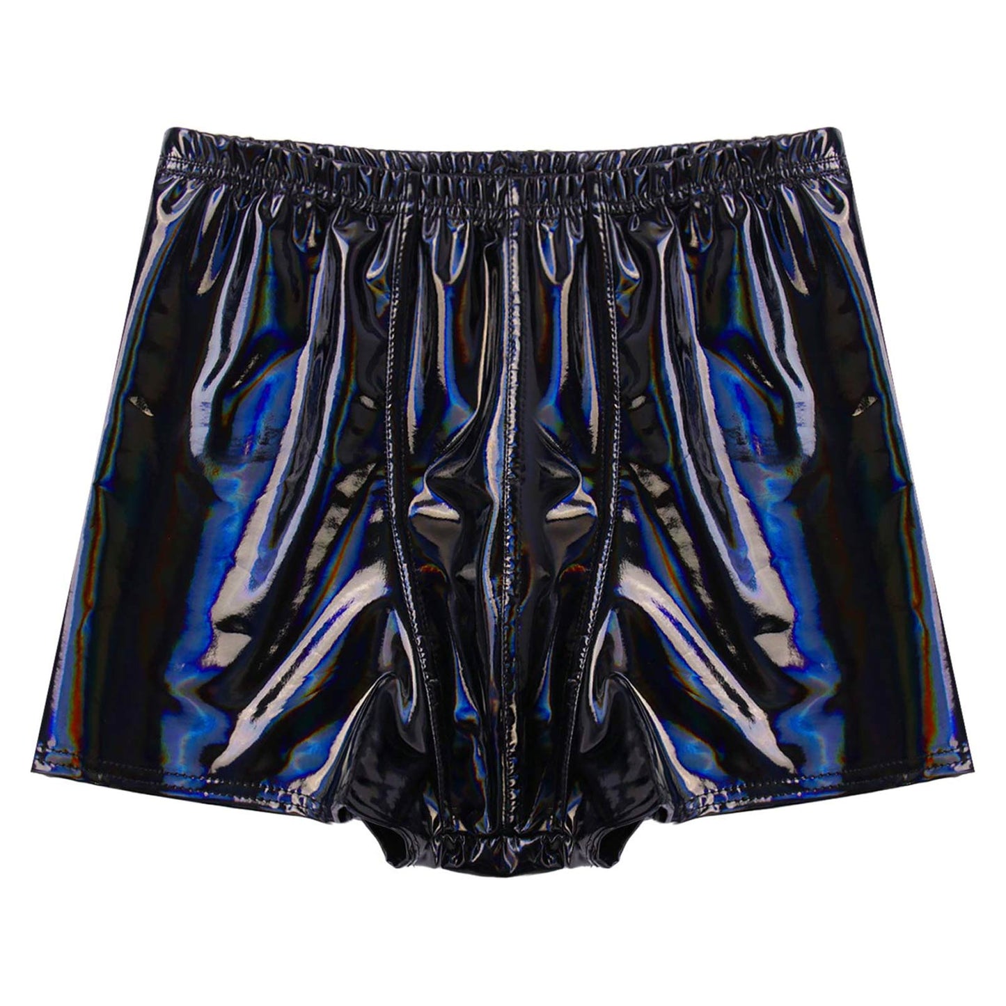 Mens Patent Leather Shorts Dance Performance Clubwear Wet Look Pants Elastic Waistband ShortsBulge Pouch Boxer Briefs Shorts