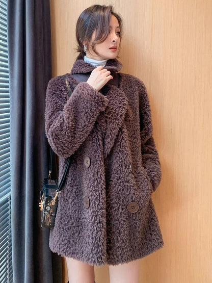 Thickened Lamb Velvet Jacket Women's Mid-Length Loose Slimming Fur Particle Velvet Coat Polyester Fiber Full Sleeve Long Coat