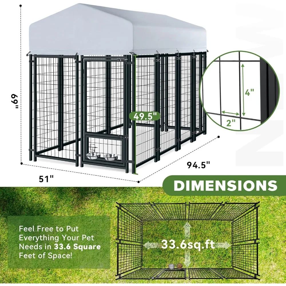 Outdoor Dog Kennel, Heavy Duty Welded Wire Steel Dog kennels with Secure Lock for Outside, Dog Pen with Waterproof