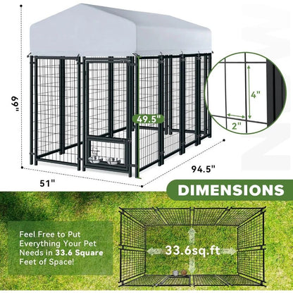 Outdoor Dog Kennel, Heavy Duty Welded Wire Steel Dog kennels with Secure Lock for Outside, Dog Pen with Waterproof