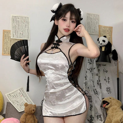 Robe Qipao chinoise pour femme, lingerie sexy, bandage à fente haute, uniforme Cheongsam, costume de boîte de nuit Anime