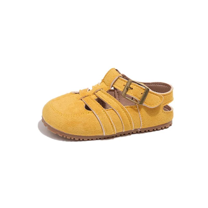 1-12Y Children's Sandals Toe Protect Boys Girls Summer New Candy Color Soft Sole Shoes Kids Casual Retro Flat Leather Sandals