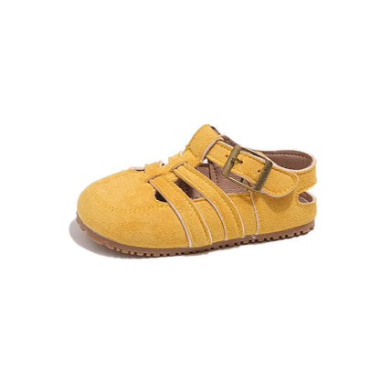 1-12Y Children's Sandals Toe Protect Boys Girls Summer New Candy Color Soft Sole Shoes Kids Casual Retro Flat Leather Sandals