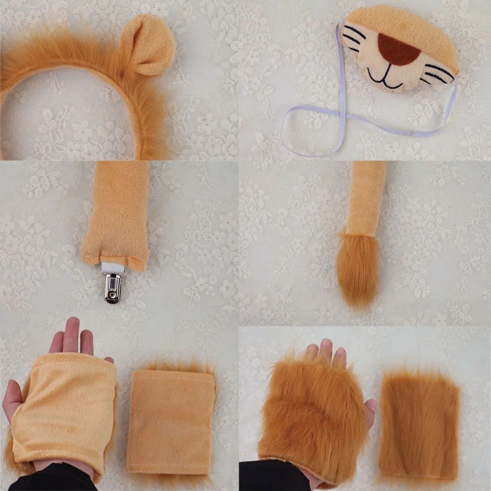 Animal Lion Ears and Tail Headband Skirt Set For Party Dress Up Accessories Cosplay Costume For Adult Kids