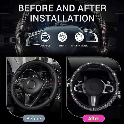 Capa de Volante de Carro 37/38cm Universal Strass Diamante Brilhante Elasticidade Acessórios Internos para Carro Para Quatro Estações