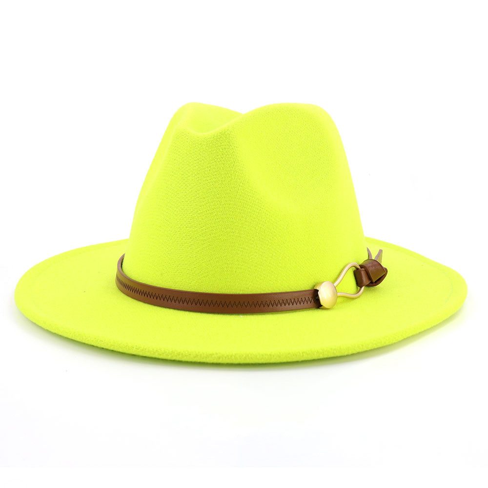 New Brown Belt Buckle Jazz Fedora Hat Autumn Winter Women Men Party Church Top Hat Wide Brim Sun Hat Felt Panama Cap