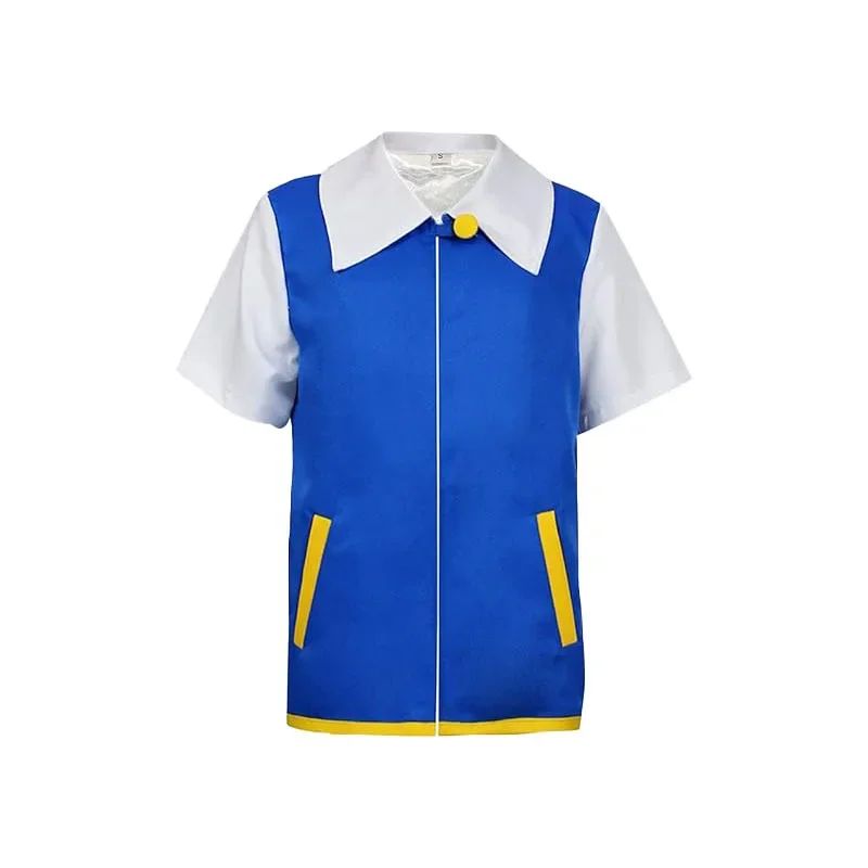 Men Anime Trainer Cosplay Costume Boys Ash Ketchum Adult for Girls Halloween Women Disfraz Party Blue Jacket Cap and Gloves Sets