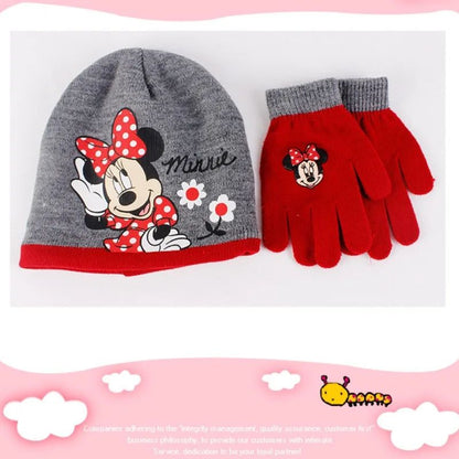 Disney Minnie Mouse Conjunto de Luvas e Gorro de Tricô Desenho Animado Infantil Doce Touca Menina Gorro Gorrinho Menina Acessórios Quentes de Inverno ao Ar Livre