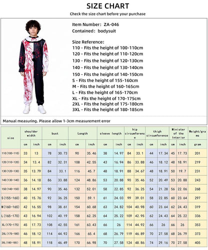 Halloween Blood Stained Broken Soul Clown Cossuit for Men and Women Black and White Splash Set Horror Movie Same Style
