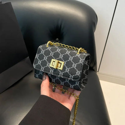 Stylish Mini Crossbody Bag with Buckle Closure Geometric Pattern  Faux Leather  Faux Leather Lining Purse Painted Edge Detail