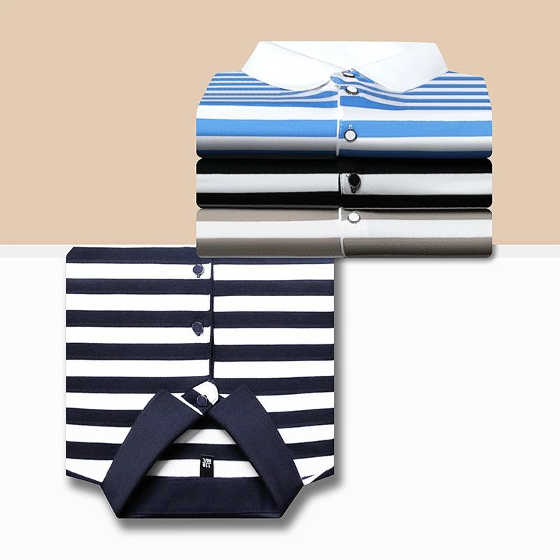 2024 Men's New Striped Cotton Business Casual Short sleeved POLO Shirt Fashion Short sleeved Comfortable and Breathable Top