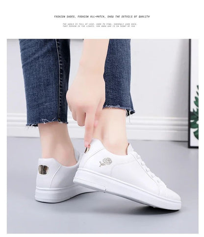 Women Leather Pu Casual Shoes New 2024 Woman Shoes Fashion Embroidered White Sneakers Breathable Flower Lace-Up Women Sneakers