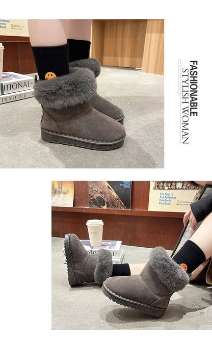 Kids Genuine Cowhide Snow Boots Winter Baby Soft Warm Cotton Shoes with Plush Boys Girls One Fur Suede Boots Princess Retro Boot