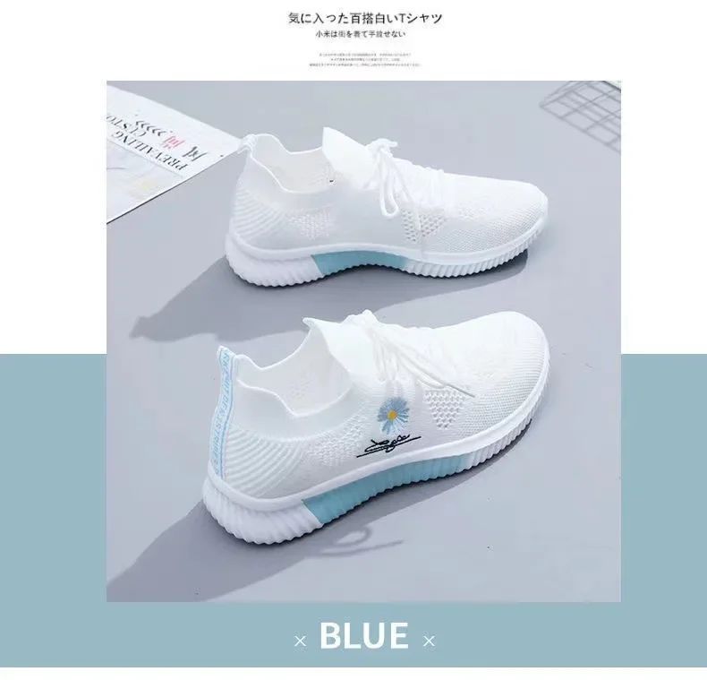 Spring and autumn seasonsLadies Knitted Sneakers Fashion Simple Lace-up Running Shoes Mesh Breathable Casual Female Students