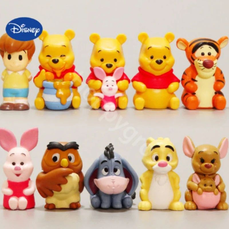 Conjunto de 10 Peças Disney Ursinho Pooh Leitão Tigrão Bisonho Coelho Coruja Anime Bonecos de Ação Coleção de Desenhos Animados Modelo de Boneca Para Crianças