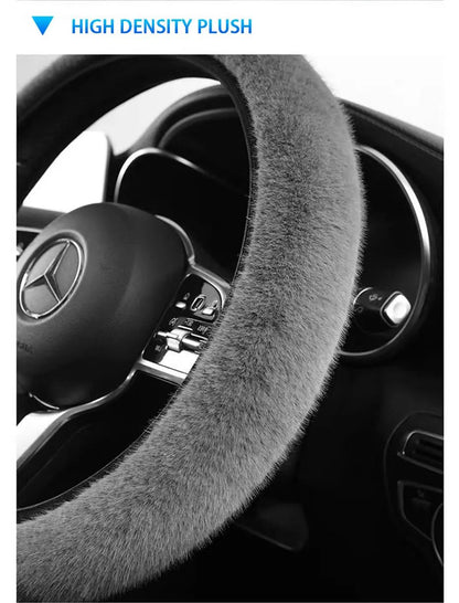 1 peça de capa de volante de pelúcia imitação de pele de vison elástica antiderrapante e quente para volante de carro