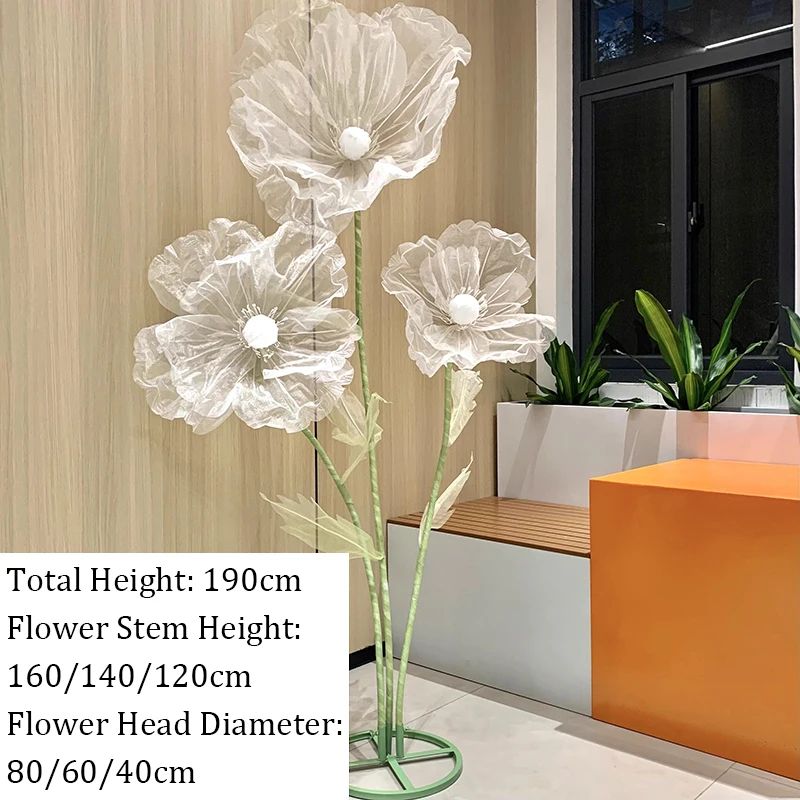 190cm Artificial Flowers Wedding Decor Props Road Lead Flower Silk Yarn Flower Poppy Window Display Garden Decoration Home Decor