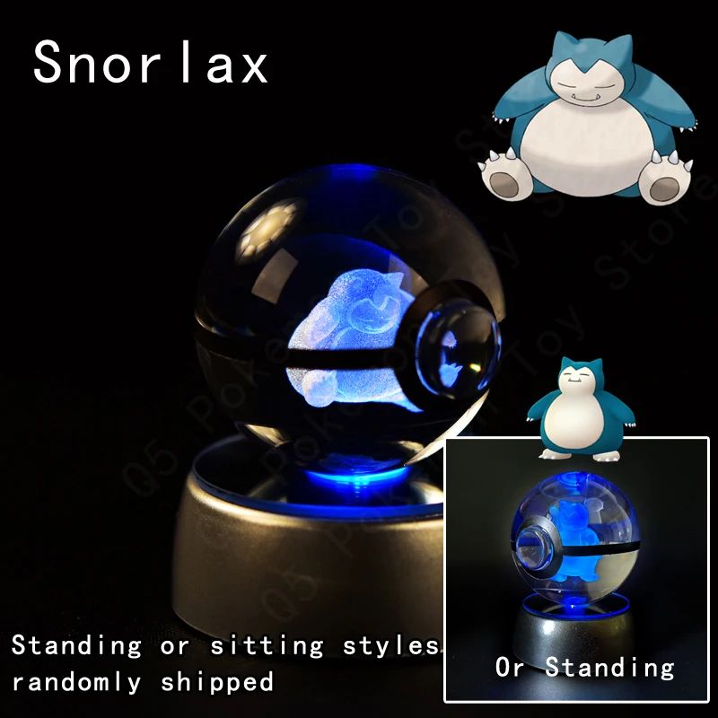 Esfera de Cristal 3D Pokémon 7CM 5CM Mewtwo Pikachu Gengar Bola de Cristal de Vidro Pokémon Pokebola Luminária Noturna LED com Base de Presente