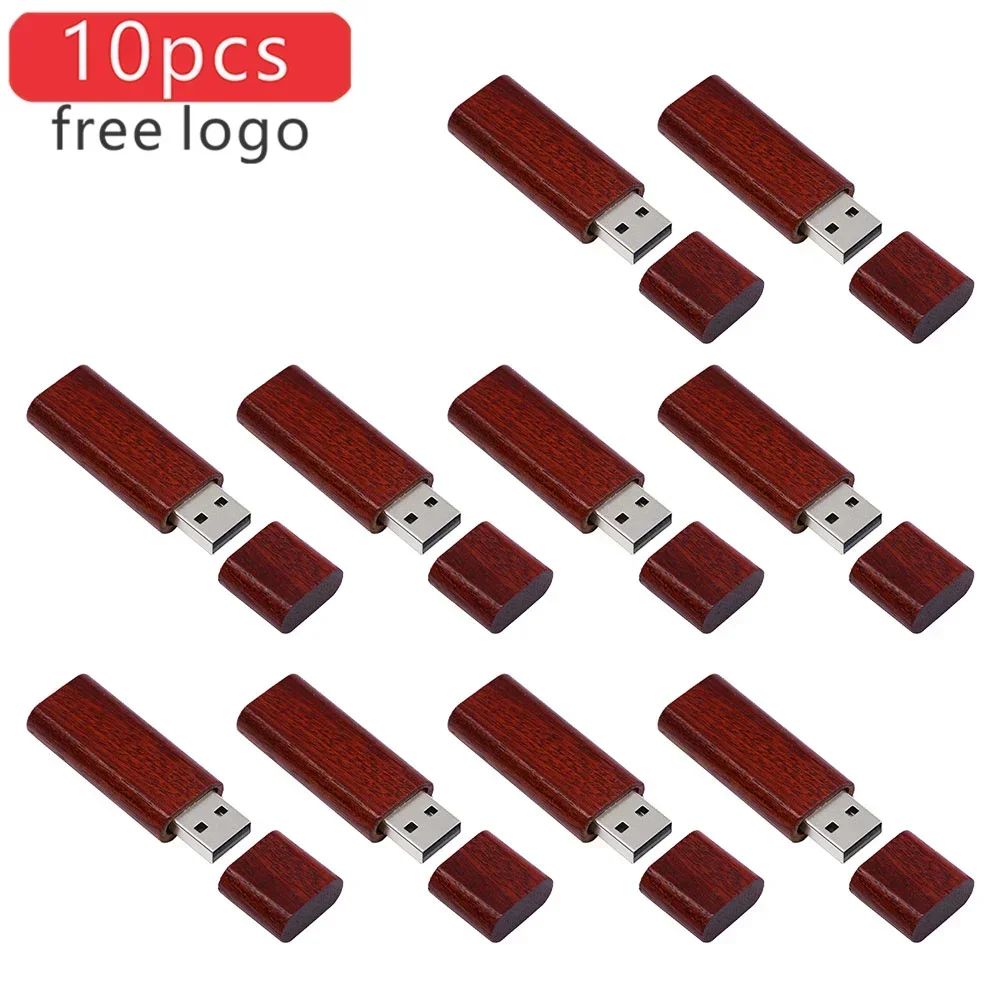 10PCS/LOT Wooden USB Flash Drive 128GB Pen Drive 64GB 32GB 4GB Memory Stick Wooden Box Free Custom Logo Creative Business Gifts