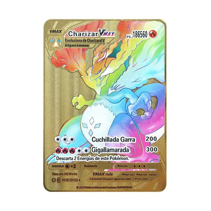 Pokémon 183200 Pontos Alto HP Cartas de Metal Douradas Pretas Inglês Francês Vmax Mega GX Coleção de Cards Charizard Pikachu Mewtwo