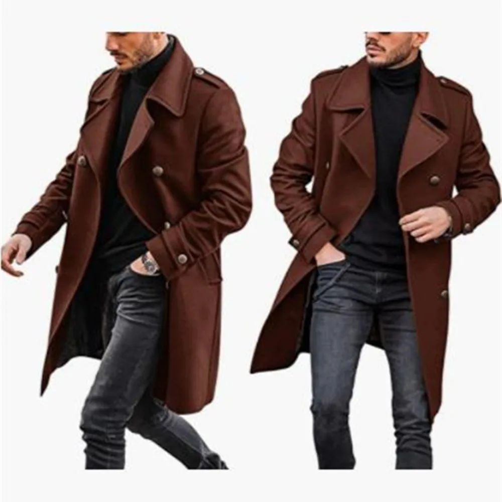 Trench Coat Men Classic Double Breasted Long Coat Mens Clothing Long Jackets Coats British Style Overcoat S-4XL Size